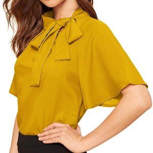 Women's Casual Side Bow Tie Neck Short Sleeve